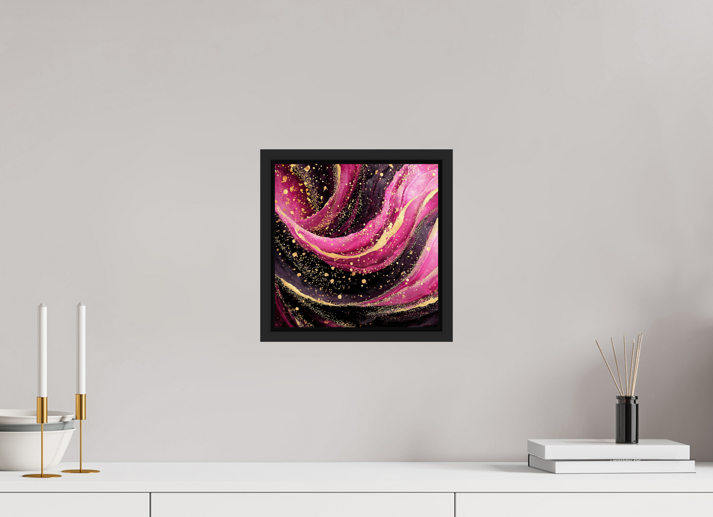 10 x 10″, Fine Art Print on Aluminum Dibond with Boarder Pink & Gold
