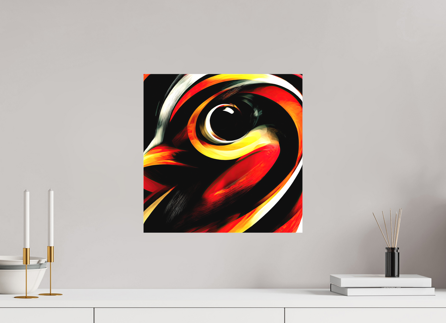 15 x 15″, Textile on Canvas Abstract Bird
