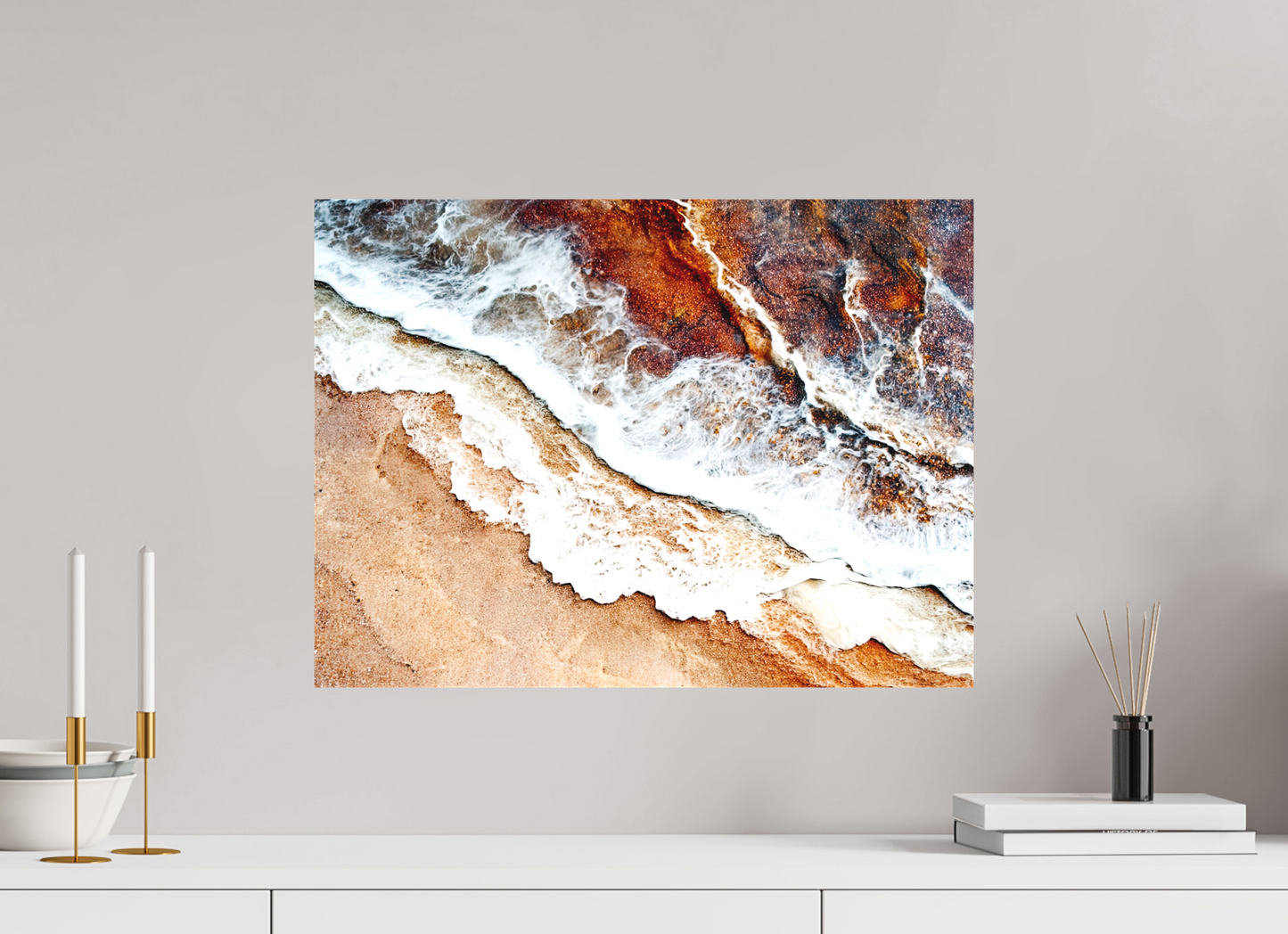 21.7 x 16″, Textile on Canvas Desert Water