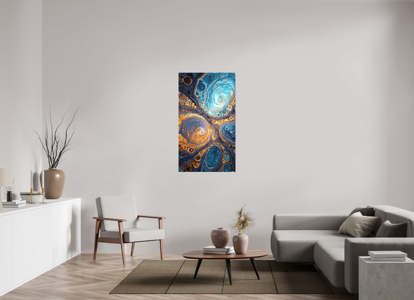28 x 49″, Textile on Canvas Abstract Geode