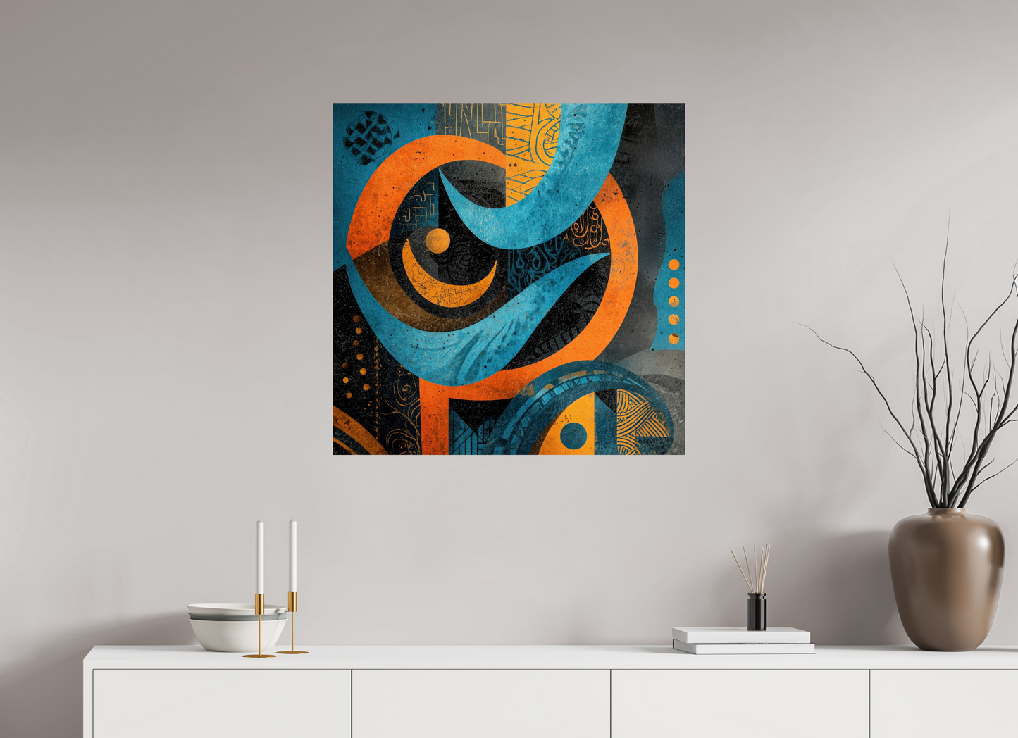 30 x 30″, Fine Art Print On Aluminum Dibond Abstract Tribal 2