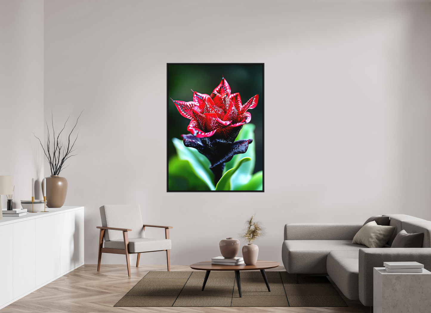 45 x 60″, Photo Print on Aluminum Backing with boarder Red Zebra Flower
