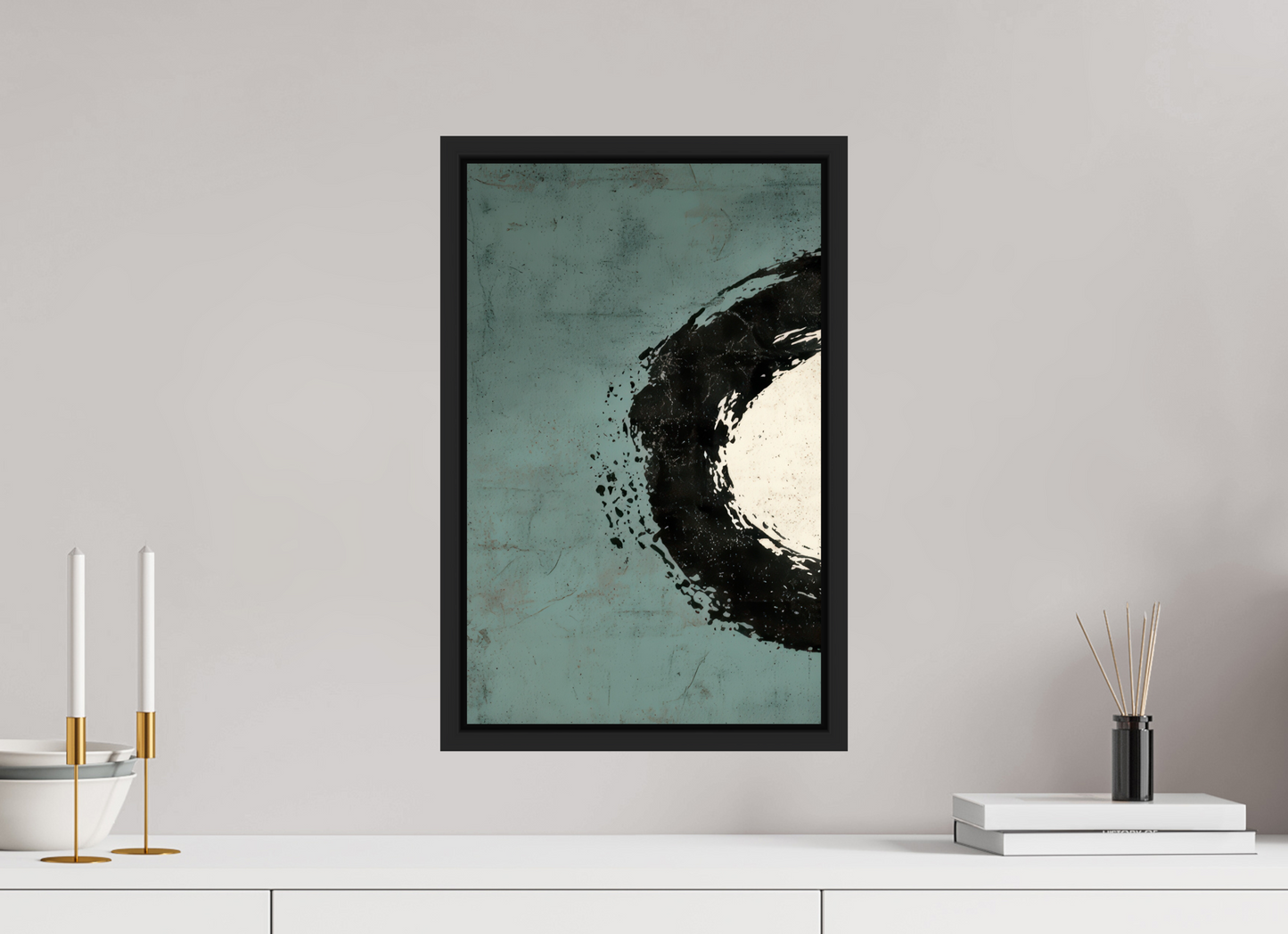 12 x 19″, Fine Art Print on Aluminum Dibond with Boarder Abstract Paint Brush Circle Left