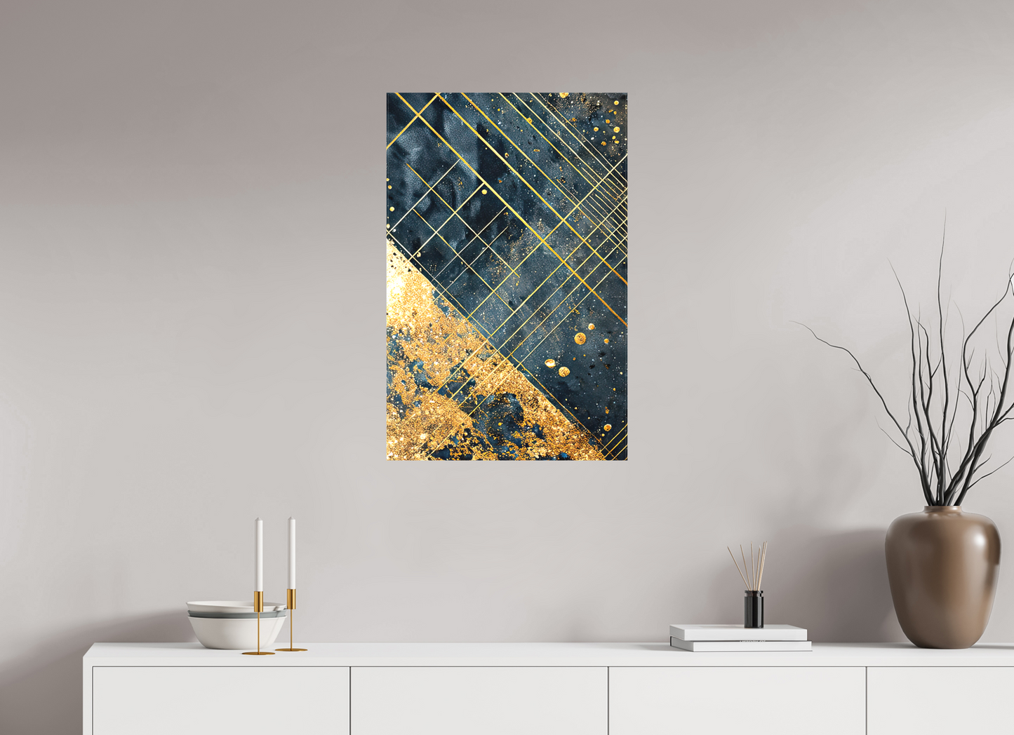 20 x 30.7″, Textile on Canvas Art Deco Gold Lines