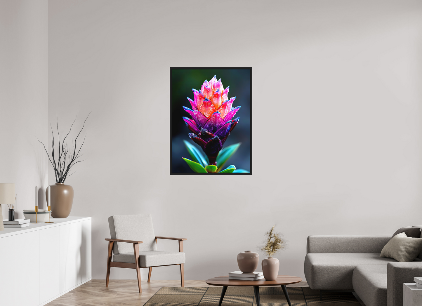 30 x 40″, Photo Print on Aluminum Backing with boarder Tropical Pinecone Flower