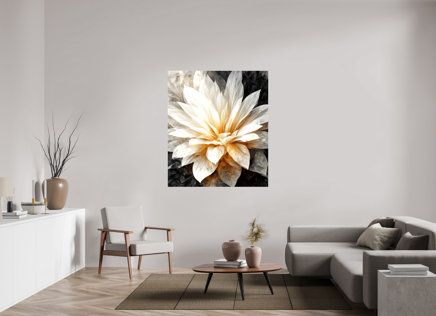 47 x 54.4″, Glossy Canvas White & Gold Flower 2
