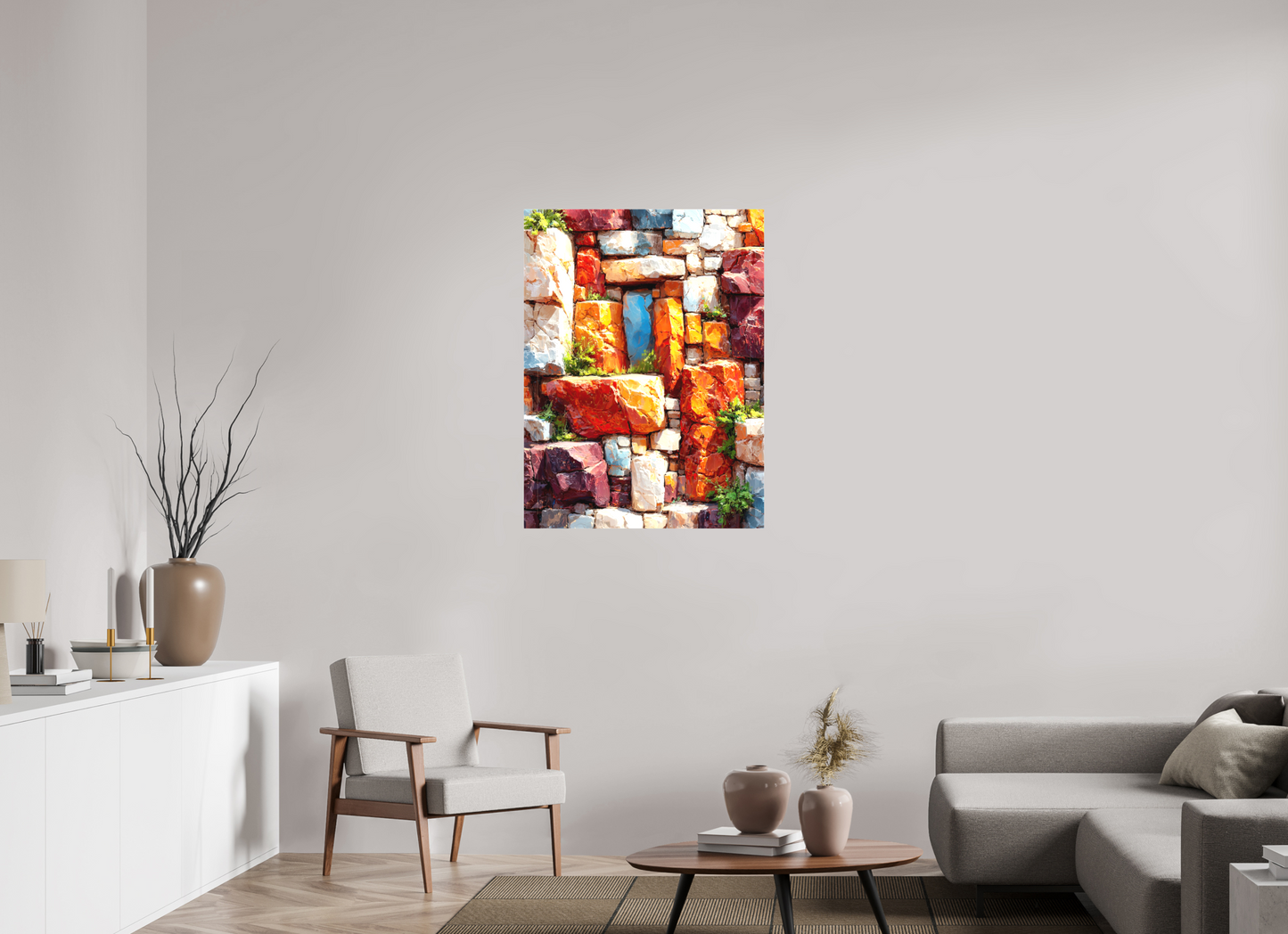 30 x 40″, Textile on Canvas Desert Rocks