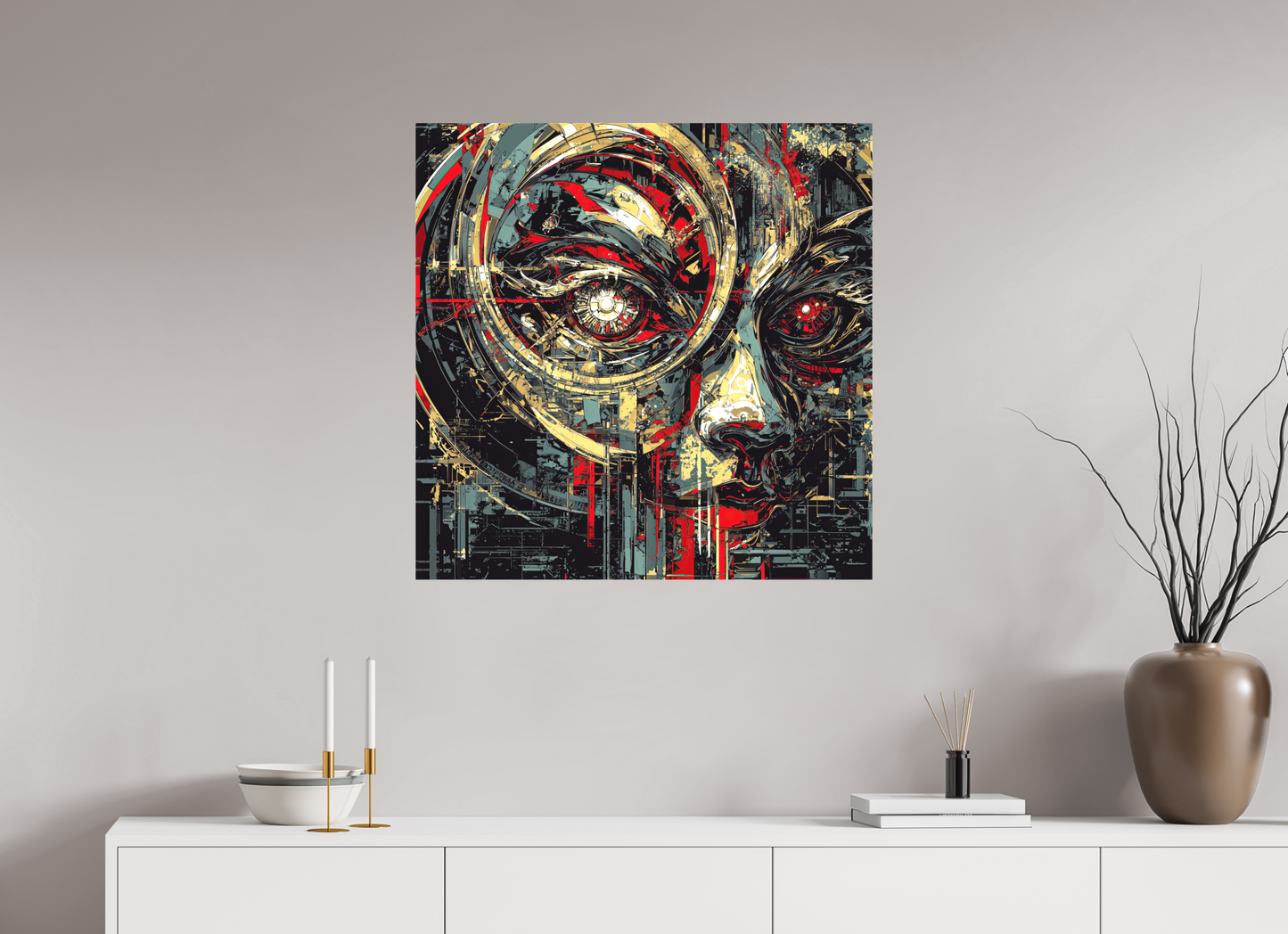 30 x 30″, Textile on Canvas Abstract Female Eye