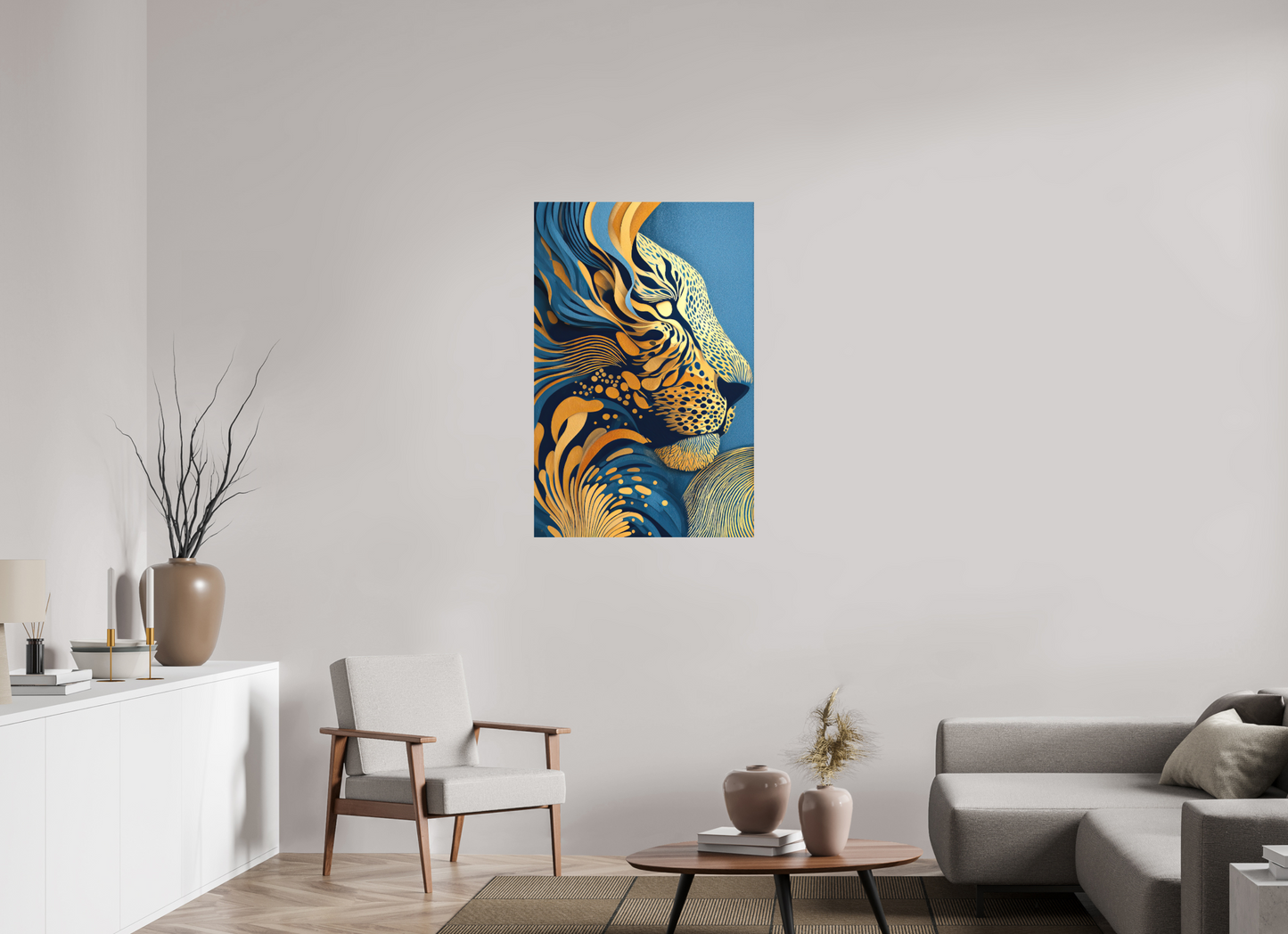 28 x 42.7″, Photo Print on Aluminum Backing Yellow & Blue Cheetah