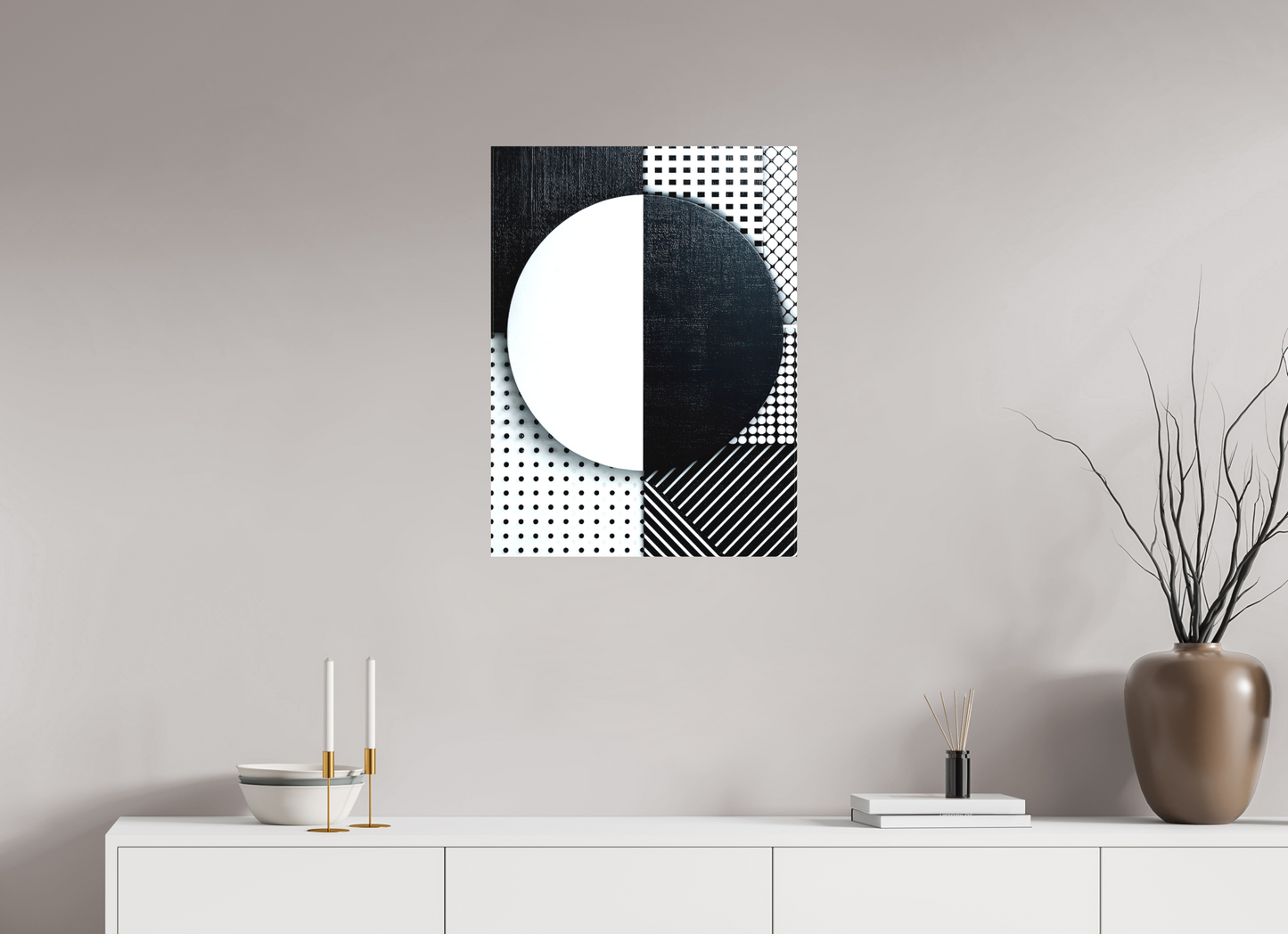 20 x 26.9″, Textile on Canvas Black & White 3