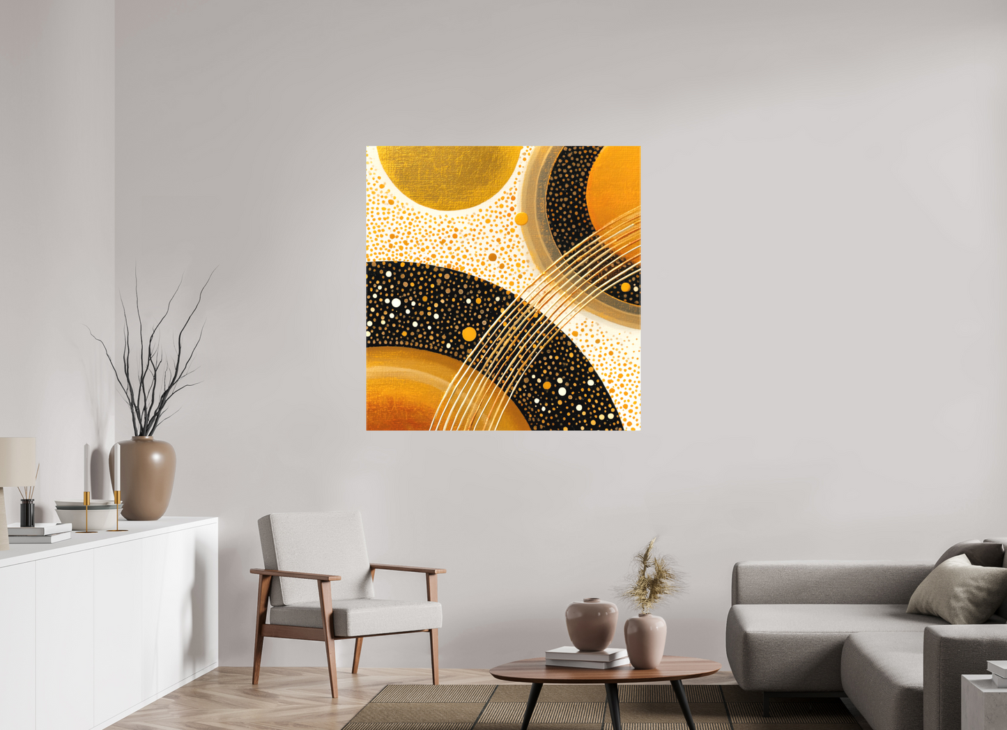 44 x 45.7″, Textile on Canvas Gold Embryo