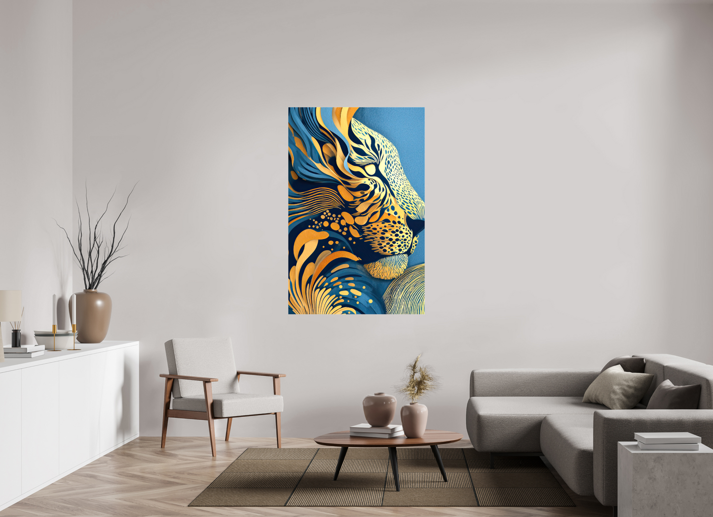39 x 59.4″, Glossy Canvas Yellow & Blue Cheetah