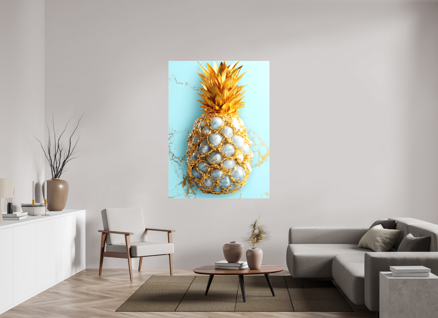 47 x 64.1″, Glossy Canvas Gold Pineapple