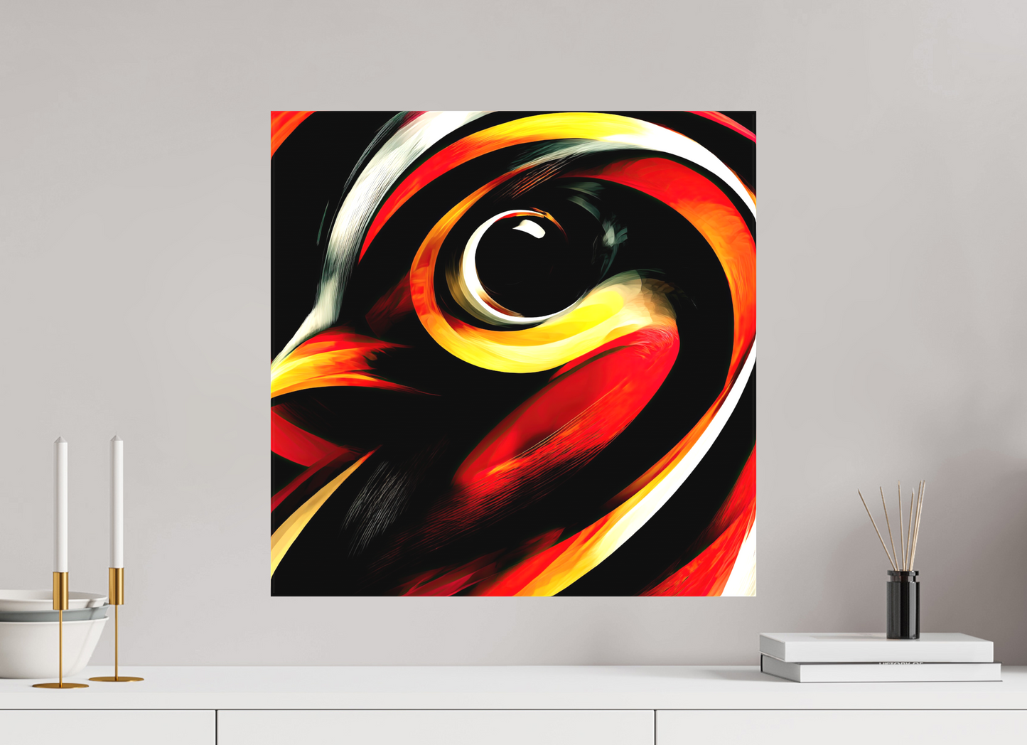 20 x 20″, Textile on Canvas Abstract Bird