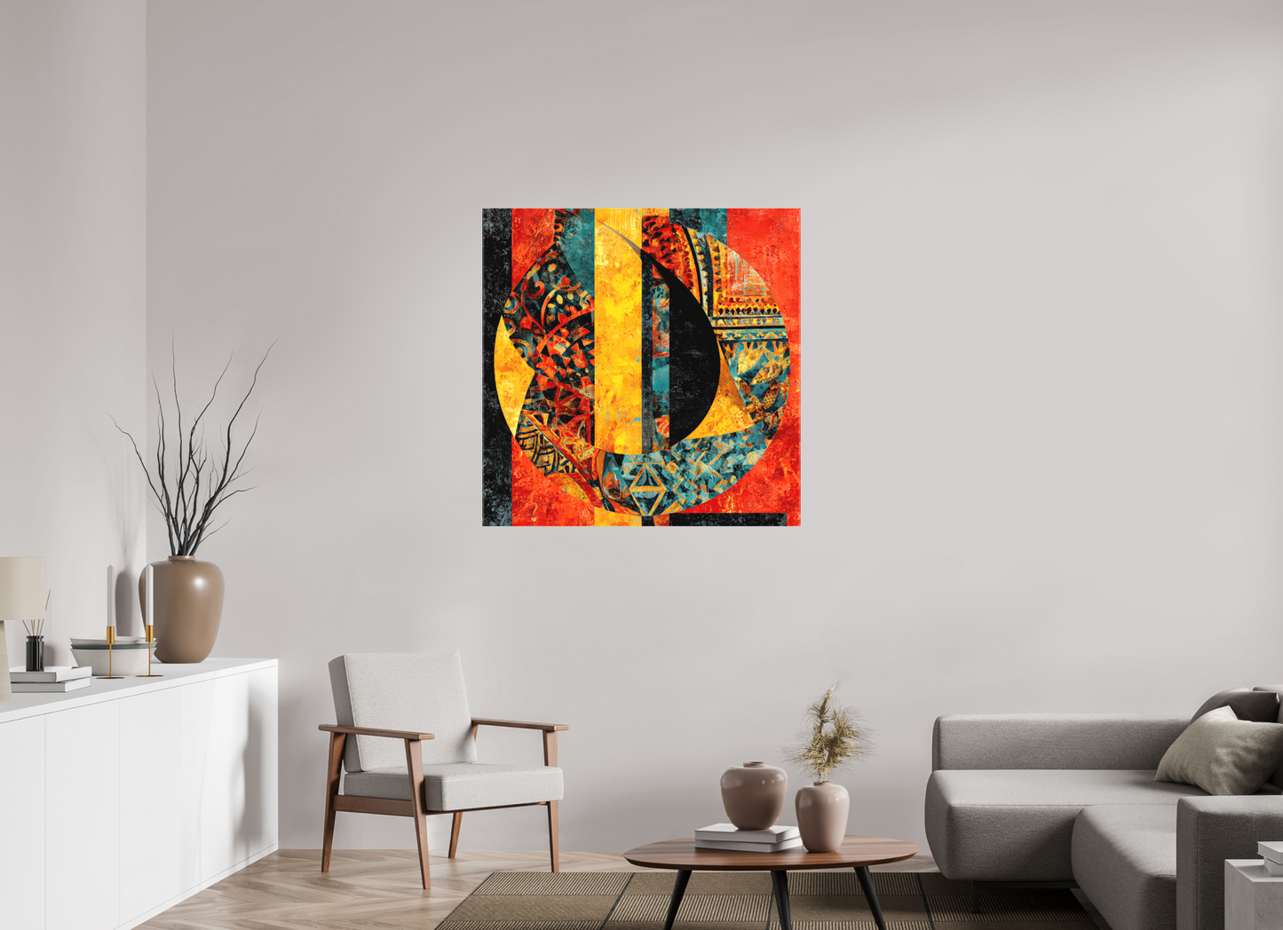 40 x 40″, Textile on Canvas Tribal Circle 2