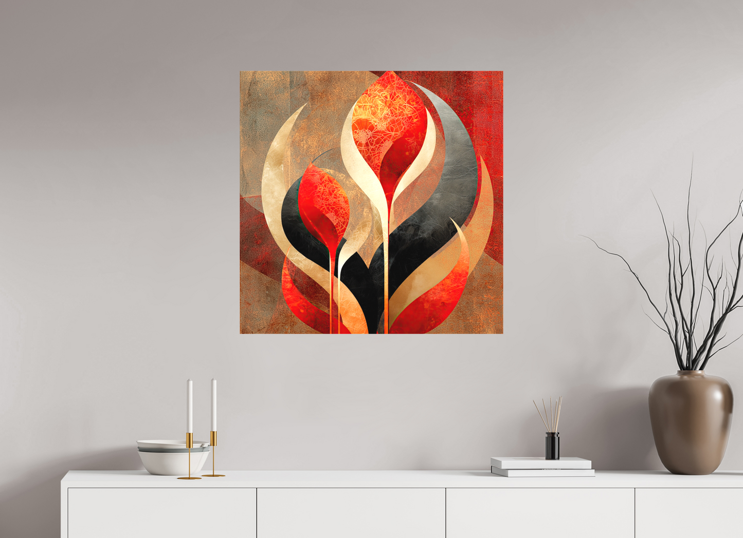 30 x 30″, Textile on Canvas Abstract Flowers 1