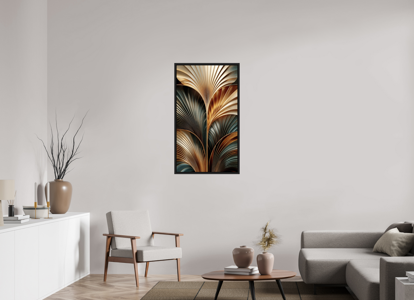 24 x 42.1″, Fine Art Print on Aluminum Dibond with Boarder Art Deco Leaves 3