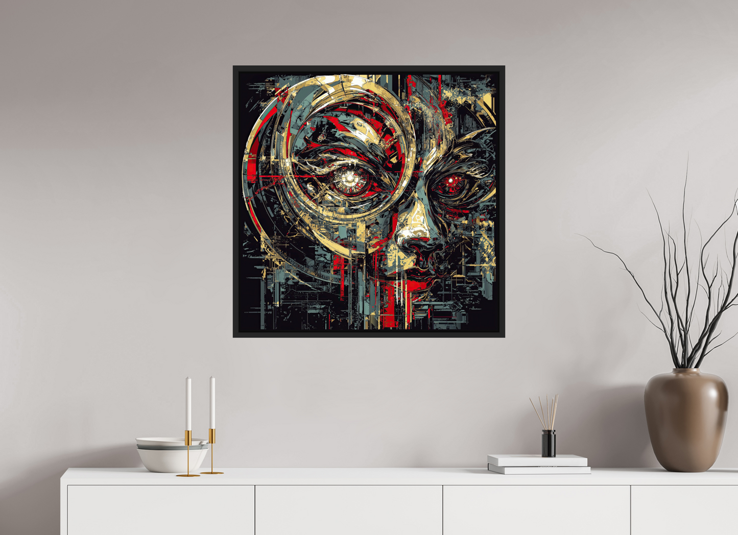 30 x 30″, Fine Art Print on Aluminum Dibond with Boarder Abstract Female Eye