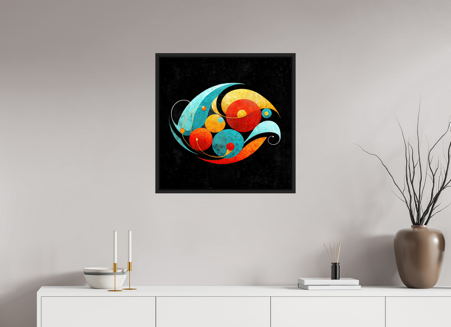 25 x 25″, Fine Art Print on Aluminum Dibond with Boarder Abstract Olives