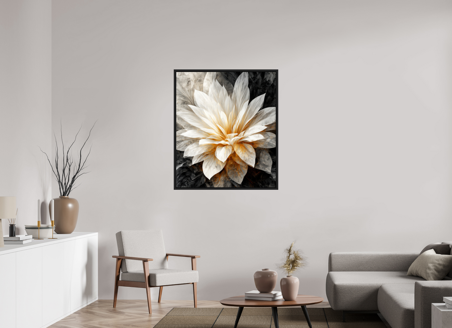 36 x 41.7″, Fine Art Print on Aluminum Dibond with Boarder White & Gold Flower 2