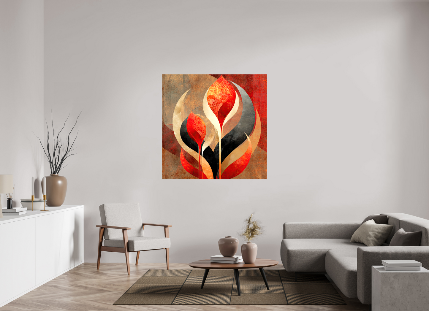 50 x 50″, Glossy Canvas Abstract Flowers 1