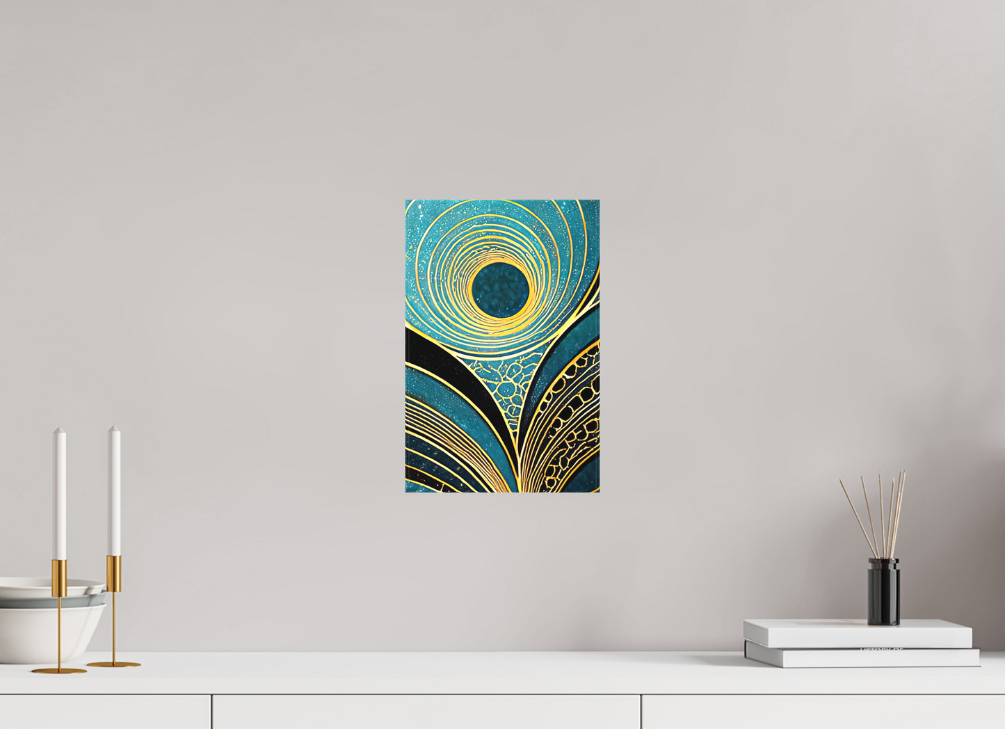8 x 12.2″, Textile on Canvas Art Deco Teal 1