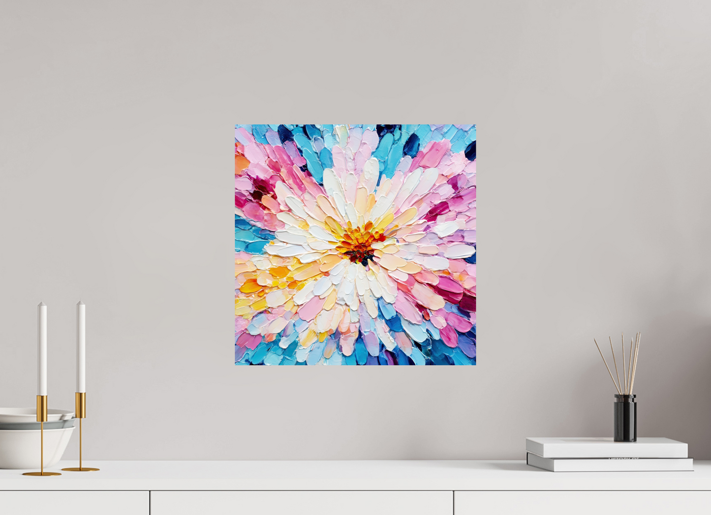 15 x 15″, Fine Art Print On Aluminum Dibond Abstract Paint Flower