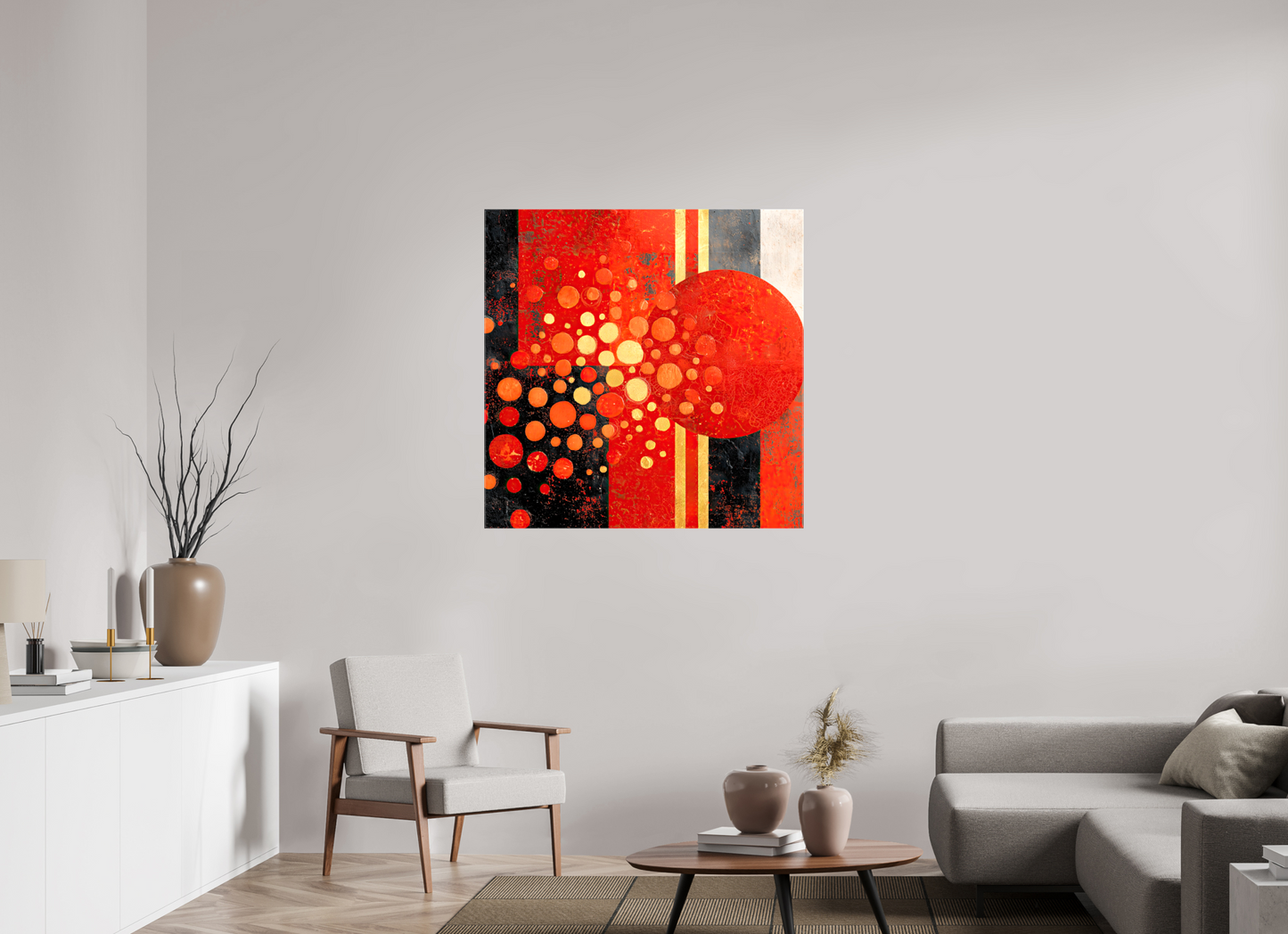 40 x 40″, Glossy Canvas Abstract Red Dots