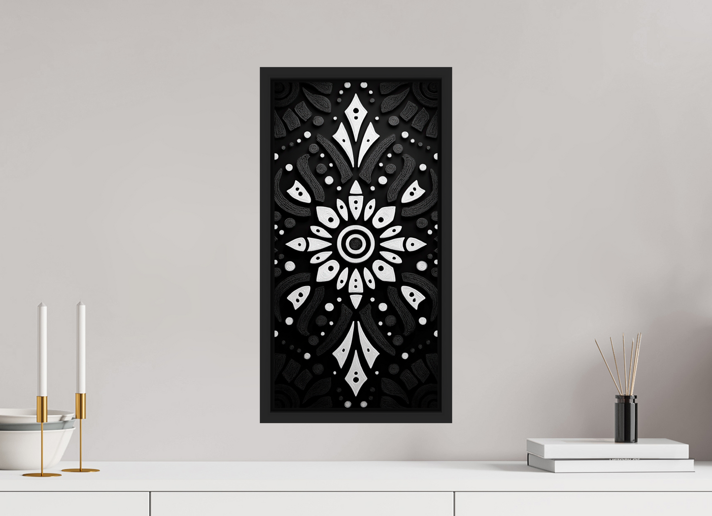 10 x 20″, Fine Art Print on Aluminum Dibond with Boarder Black & White Tribal 3