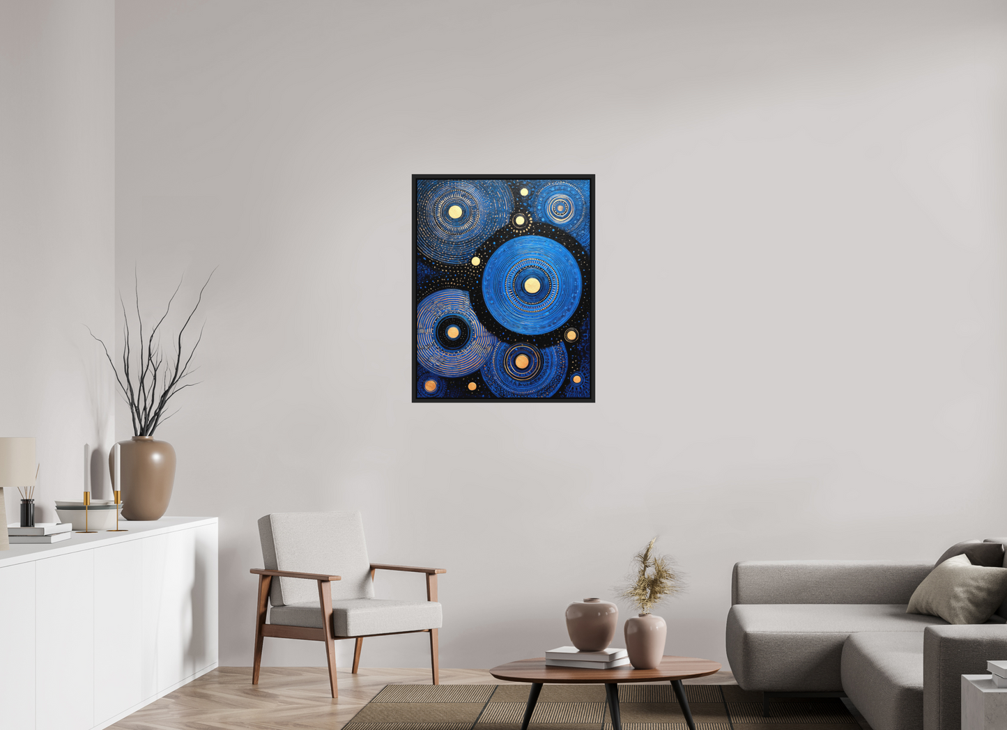 28 x 35.3″, Photo Print on Aluminum Backing with boarder Blue Circles