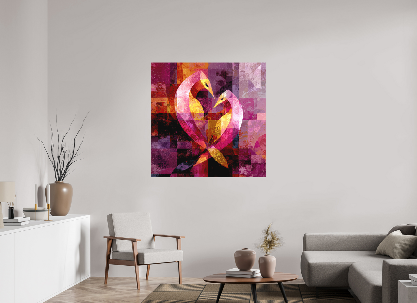 45 x 45″, Photo Print on Aluminum Backing Love Birds