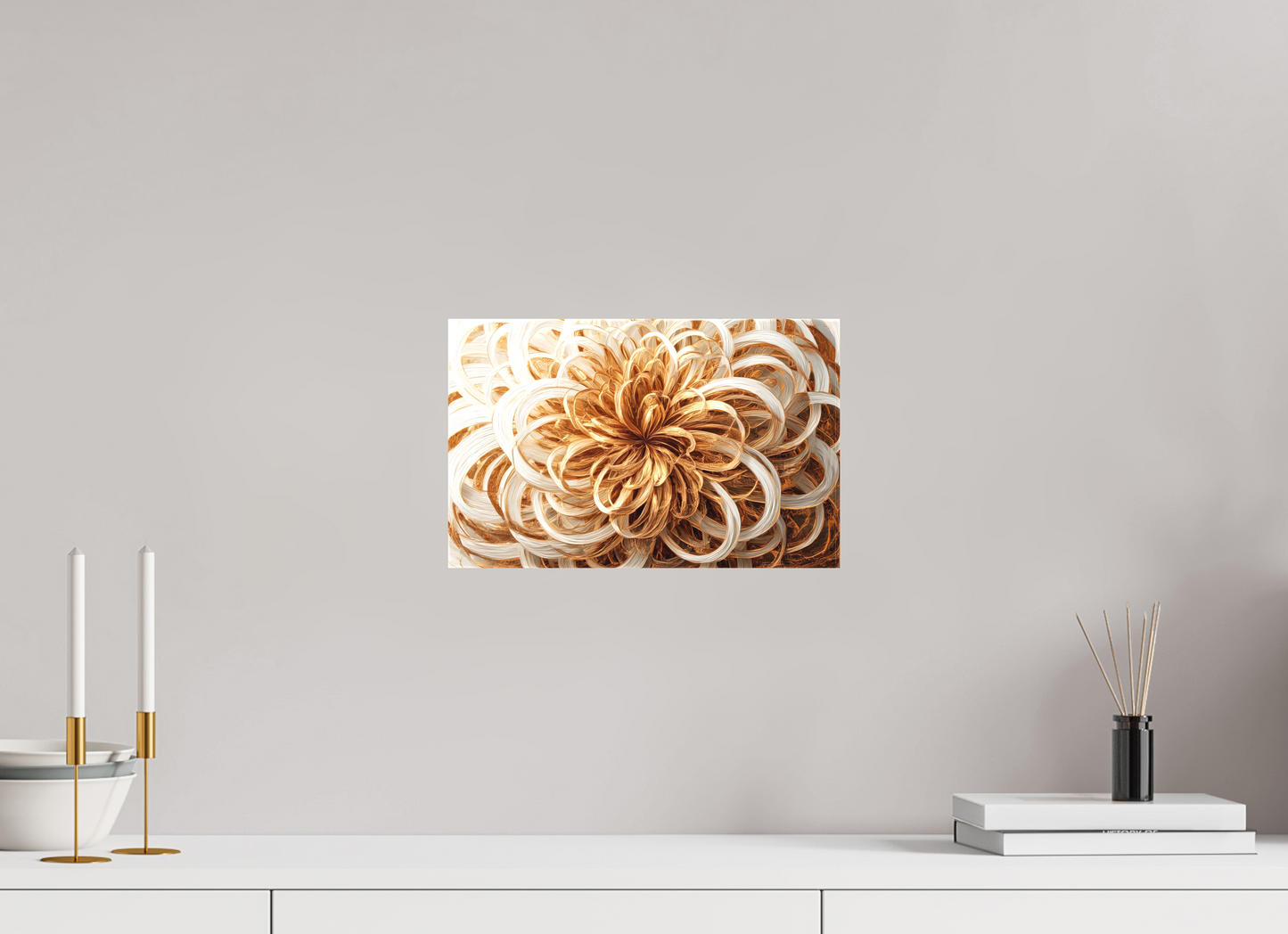 12.8 x 8″, Textile on Canvas Abstract Gold Flower
