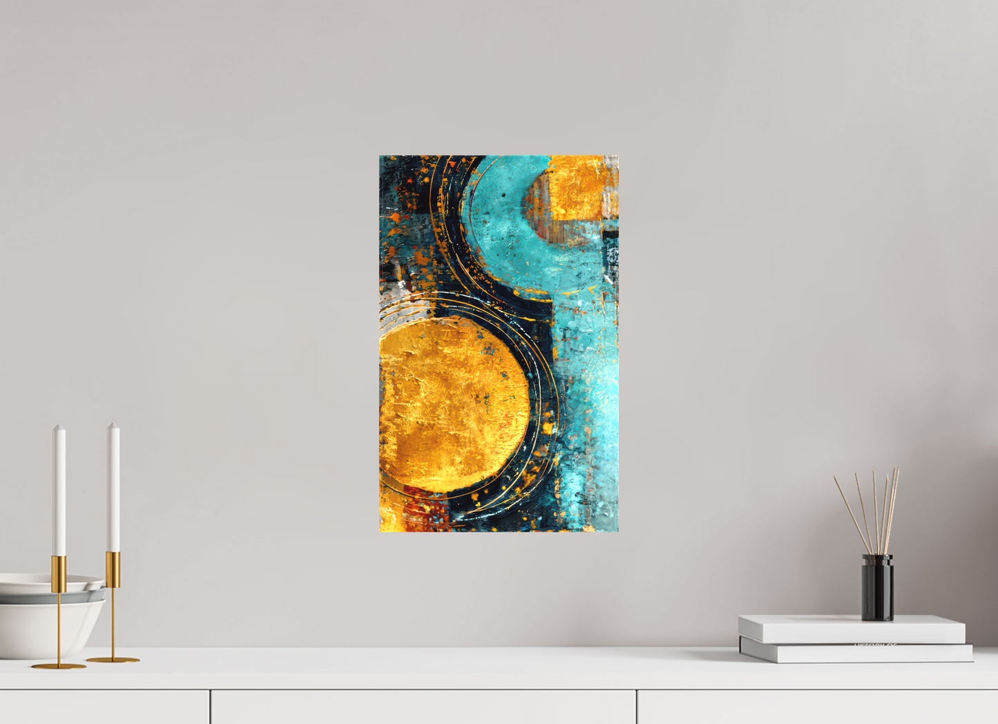 10 x 15.9″, Textile on Canvas Abstract Gold Paint 2