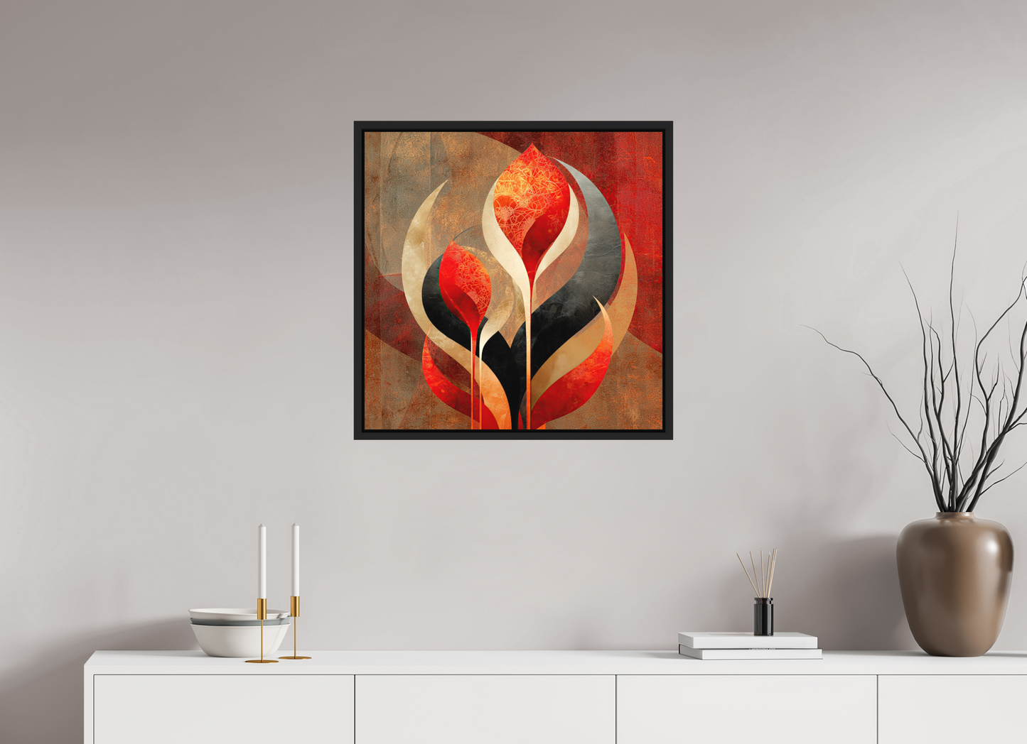 25 x 25″, Photo Print on Aluminum Backing with boarder Abstract Flowers 1