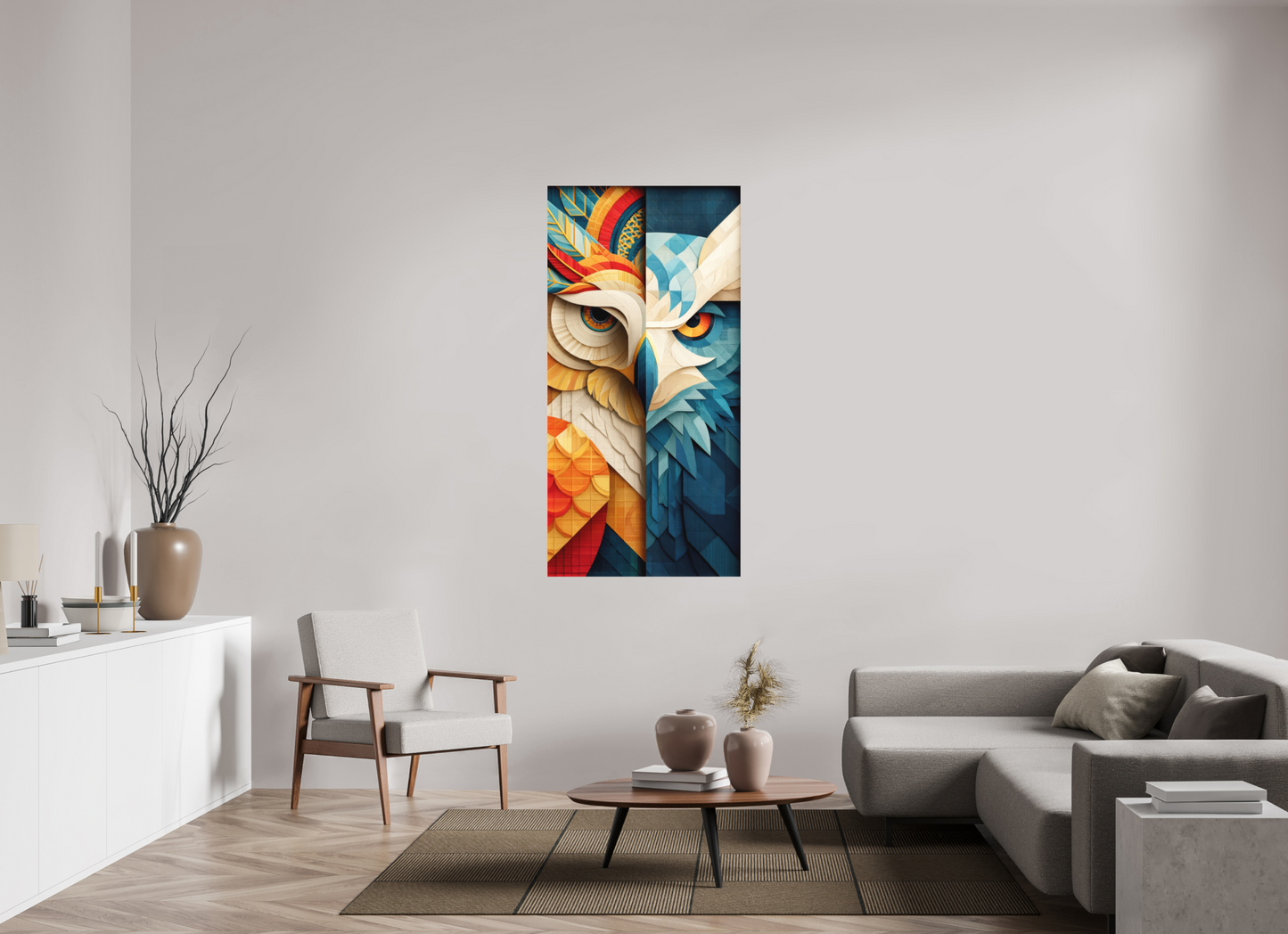 31 x 62.8″, Photo Print on Aluminum Backing Abstract Warm & Cold Owl