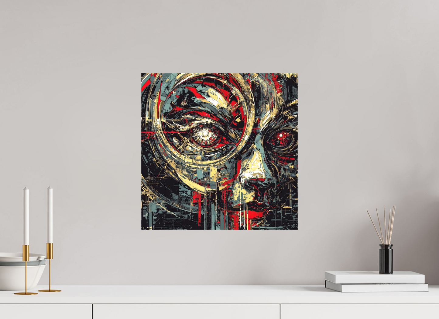 15 x 15″, Textile on Canvas Abstract Female Eye