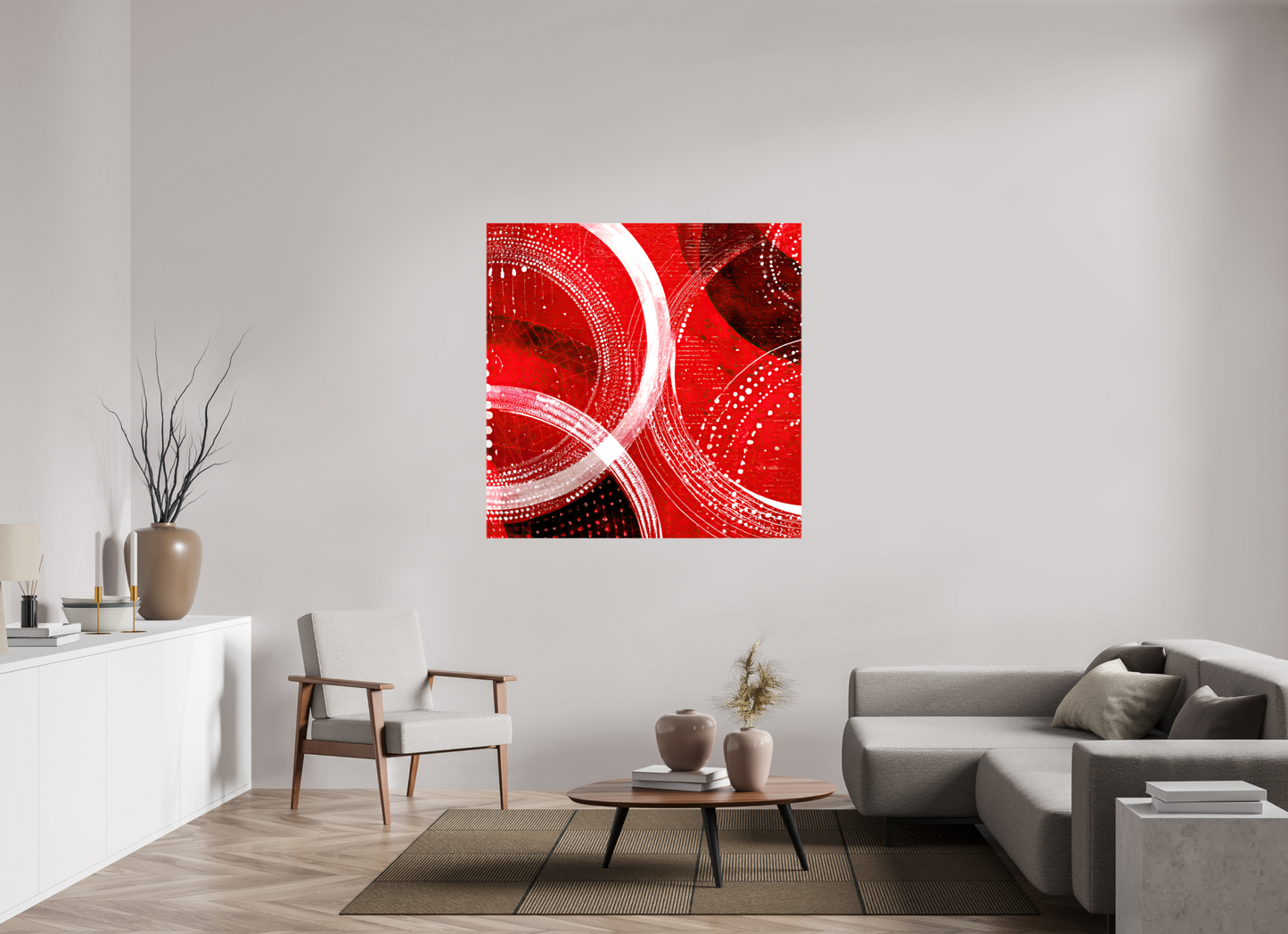 50 x 50″, Glossy Canvas Red & White