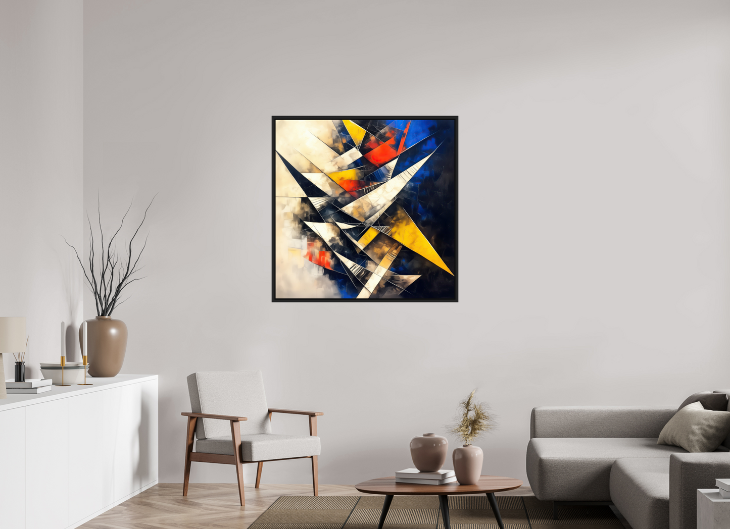 40 x 40″, Fine Art Print on Aluminum Dibond with Boarder Abstract Triangles
