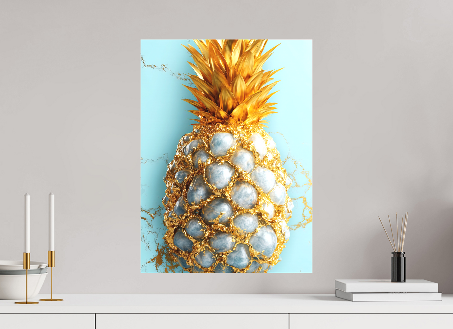 16 x 21.8″, Textile on Canvas Gold Pineapple