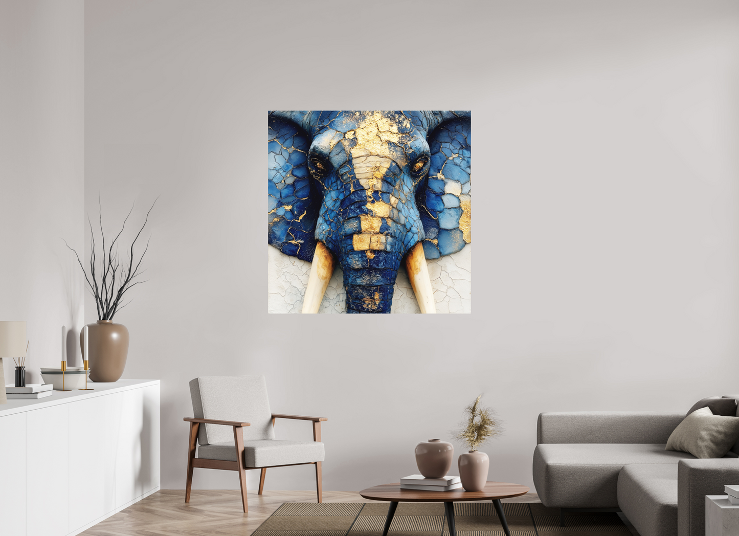 45 x 45″, Photo Print on Aluminum Backing Elephant