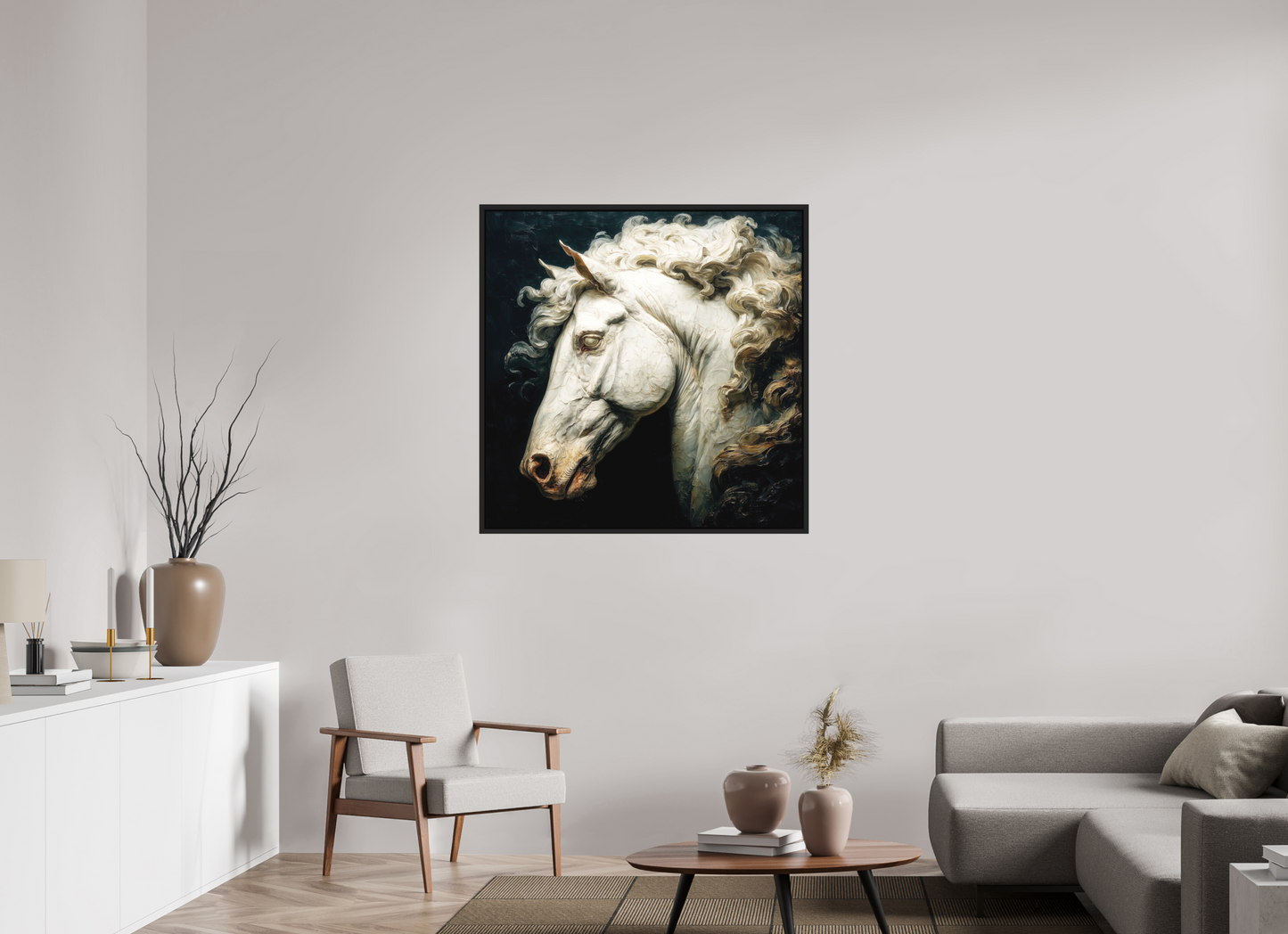 40 x 40″, Photo Print on Aluminum Backing with boarder Pale Horse