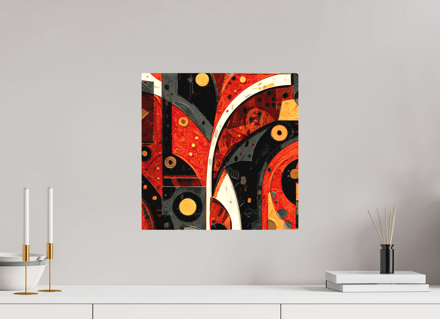 15 x 15″, Textile on Canvas Abstract Chaos