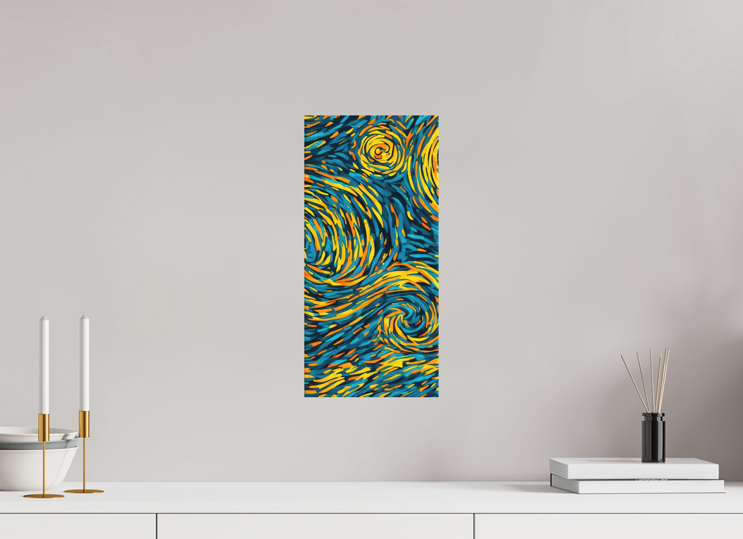 8 x 16.8″, Photo Print on Aluminum Backing Abstract Blue & Yellow Swirls