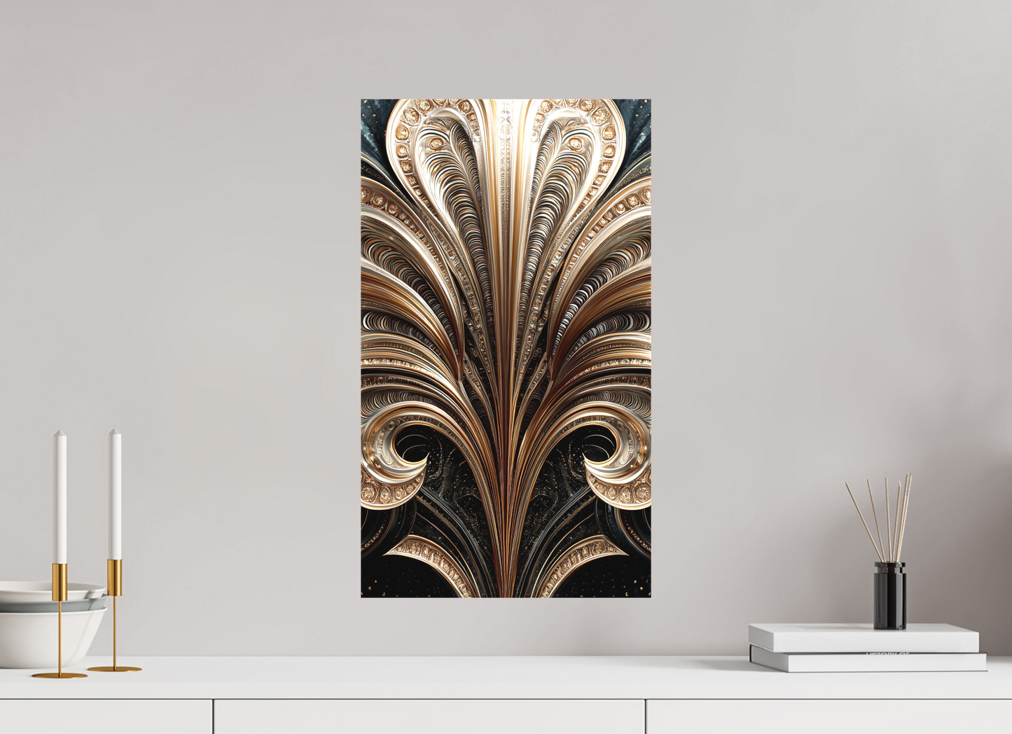12 x 20.9″, Textile on Canvas Art Deco Abstract Flower 1