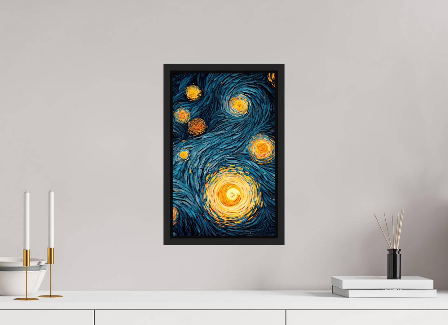 10 x 15.8″, Fine Art Print on Aluminum Dibond with Boarder Abstract Blue & Yellow Swirls 2