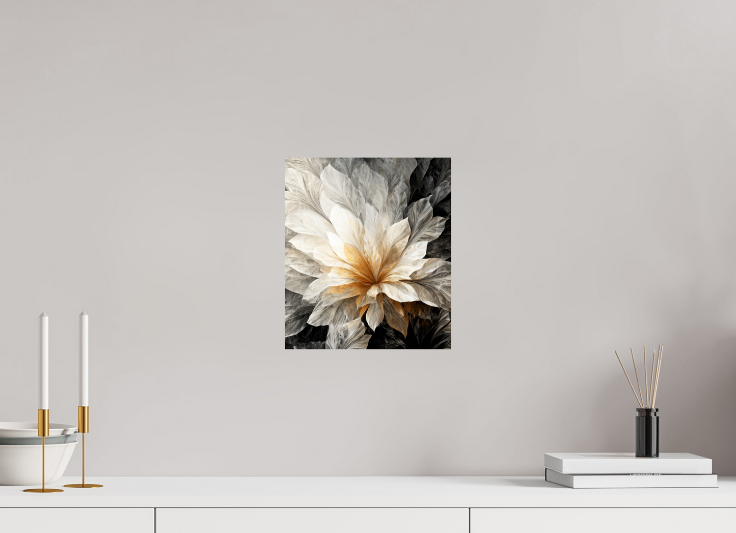 10 x 11.5″, Fine Art Print On Aluminum Dibond White & Gold Flower 1