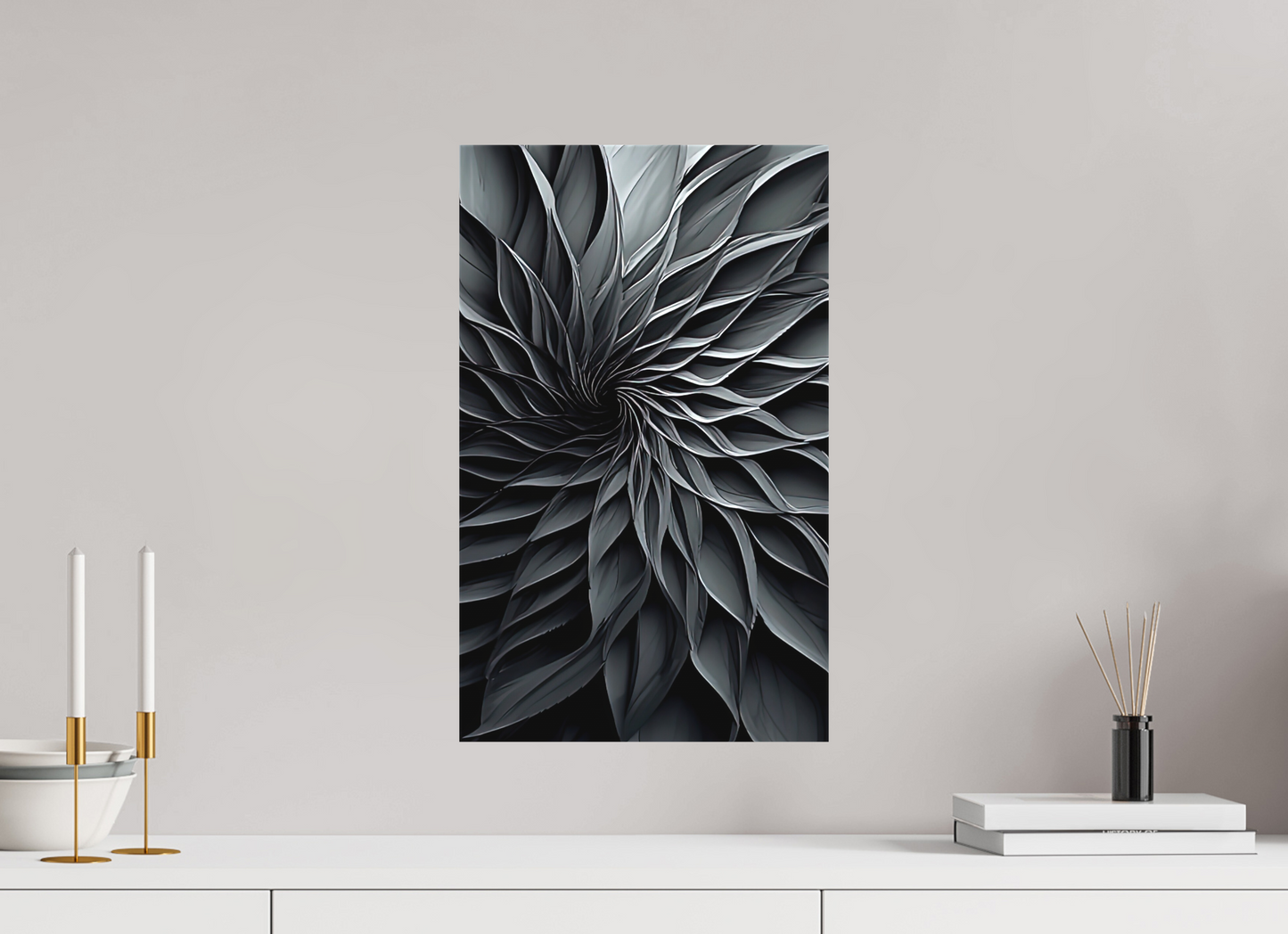 12 x 19.6″, Textile on Canvas Dark Flower 2
