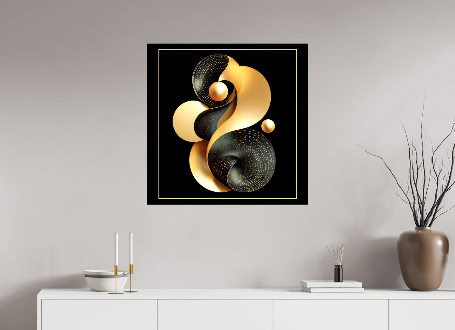 30 x 30″, Glossy Canvas Abstract Black & Gold