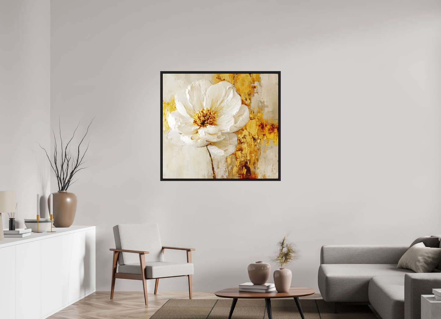 42.8 x 39″, Photo Print on Aluminum Backing with boarder White and Gold Flower 3
