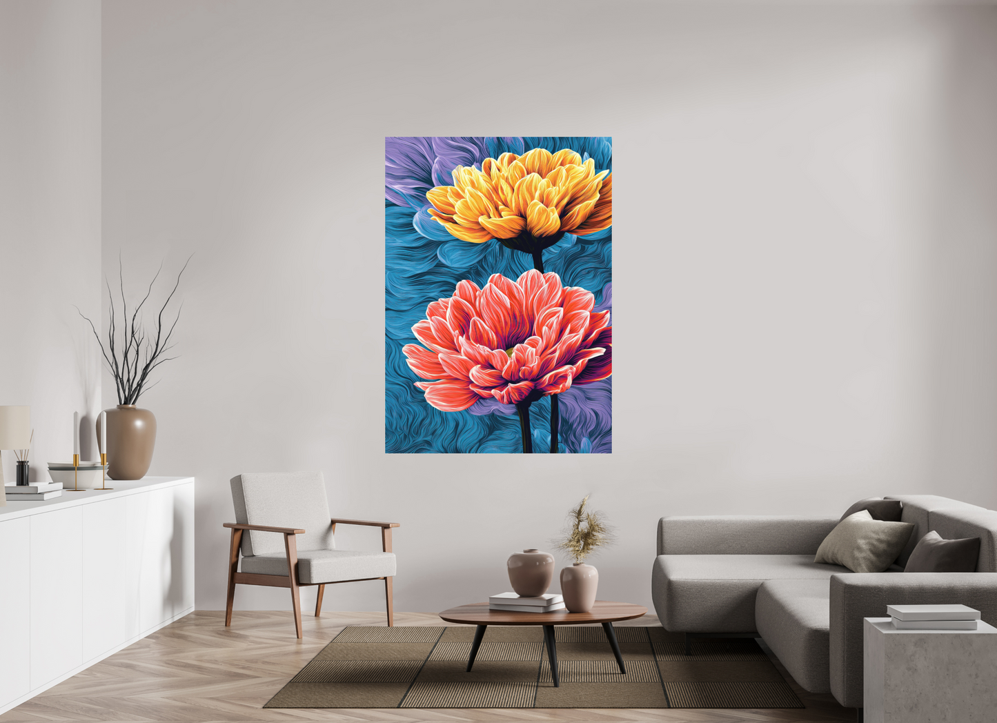 47 x 65.7″, Photo Print on Aluminum Backing Warm Flowers